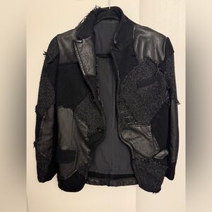 🌟RARE VTG🌟 Y's Yohji Yamamoto Black Wool Tweed & Leather Patchwork Jacket Coat